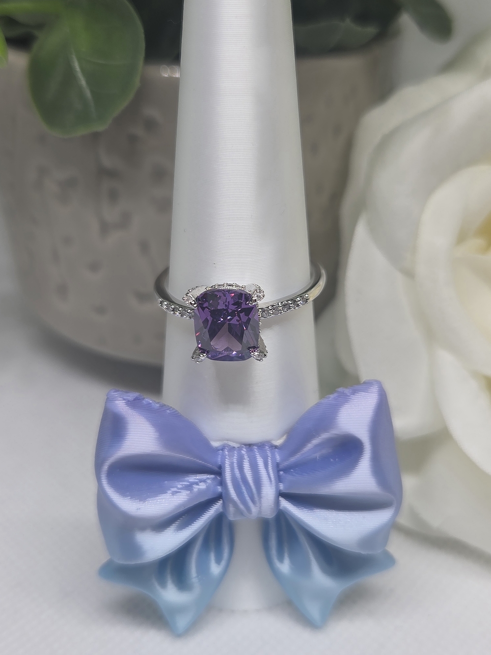 BP Elegant Amethyst CZ Halo Ring On Rhodium Plating